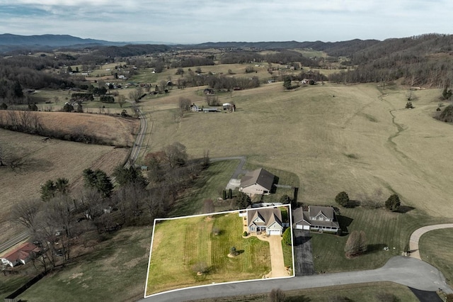 20324 Josh Allen Dr, Abingdon, VA 24211 - aerial view of property's location with property boundaries highlighted, rural landscape, and a mountain backdrop