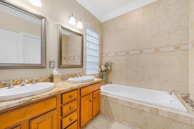 20324 Josh Allen Dr, Abingdon, VA 24211 - bathroom with crown molding, a garden tub, double vanity, and tile patterned floors