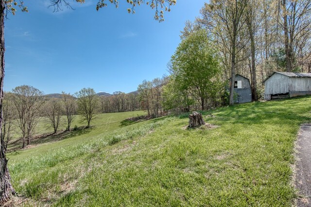 324 Mill Creek Rd, Chilhowie, VA 24319 - view of yard with an outdoor structure, a mountain view, and a barn