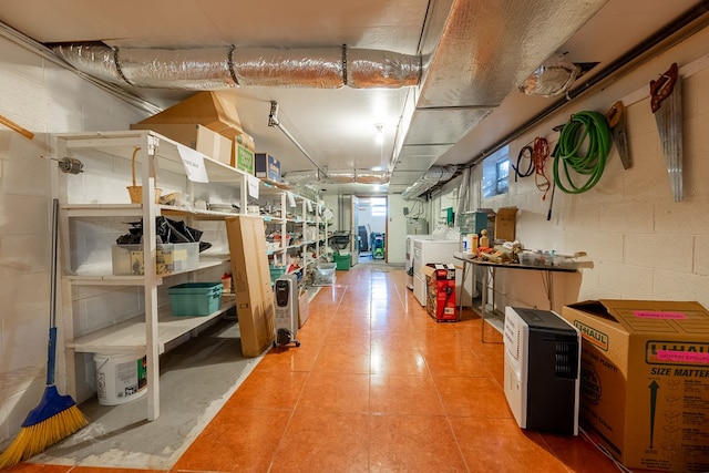 interior space featuring concrete block wall