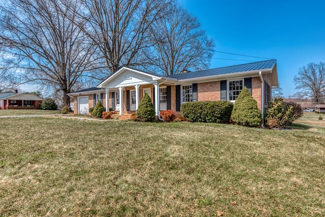 867 NE Wayne Ave, Abingdon, VA 24210 - ranch-style house with covered porch, brick siding, an attached garage, a metal roof, and a front yard