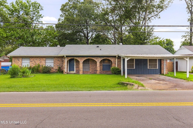 3608 Old Brandon Rd, Pearl, MS 39208 - ranch-style house with a front lawn, board and batten siding, brick siding, and driveway