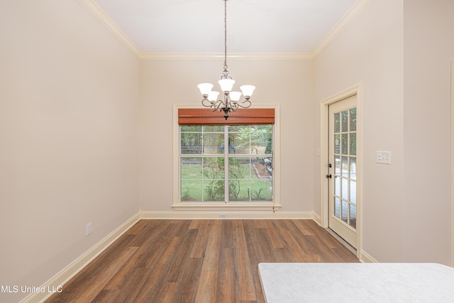 130 Covey Run, Madison, MS 39110 - unfurnished dining area featuring a chandelier, wood finished floors, and crown molding