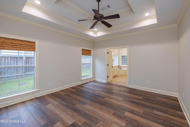 130 Covey Run, Madison, MS 39110 - spare room featuring a raised ceiling, wood finished floors, a ceiling fan, crown molding, and recessed lighting
