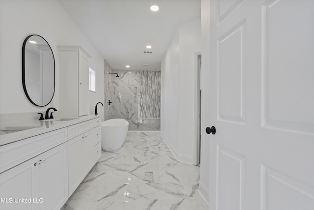 bathroom with vanity and plus walk in shower