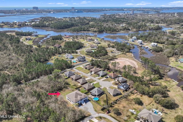 aerial view with a water view