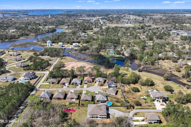 bird's eye view featuring a water view