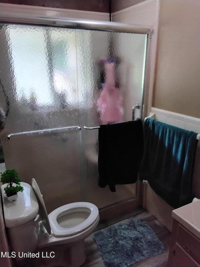 807 Line Dr, Forest, MS 39074 - full bathroom with a stall shower, vanity, and wood finished floors