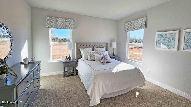 bedroom featuring multiple windows and carpet floors