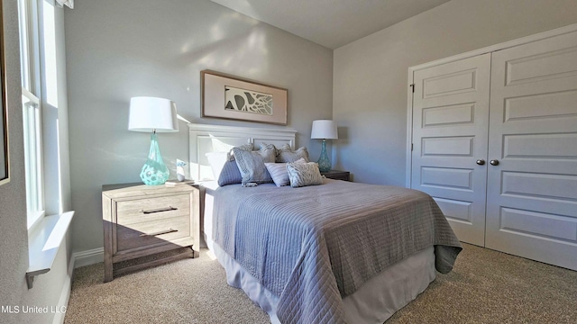 bedroom with a closet and carpet floors