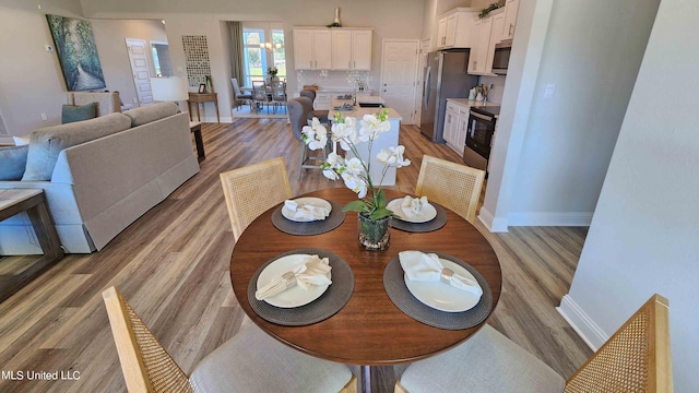 dining area featuring light wood-type flooring