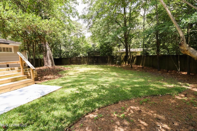 view of yard with a fenced backyard