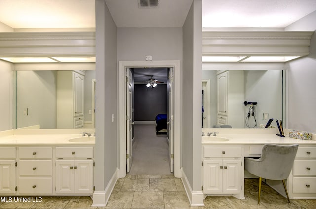 bathroom with vanity and ceiling fan