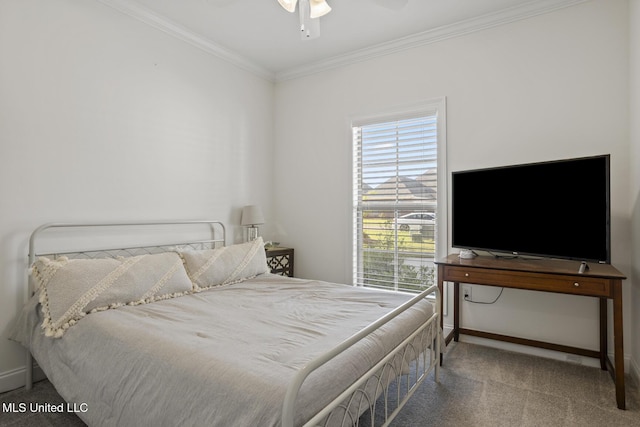254 Buttonwood Ln, Canton, MS 39046 - carpeted bedroom with multiple windows, ornamental molding, and ceiling fan