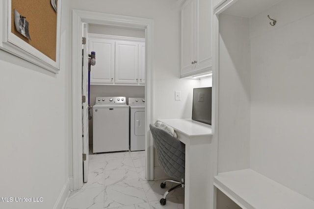 254 Buttonwood Ln, Canton, MS 39046 - laundry room featuring light marble finish flooring, independent washer and dryer, and cabinet space