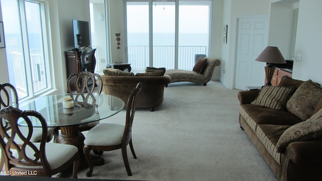 living room with light carpet and a wealth of natural light