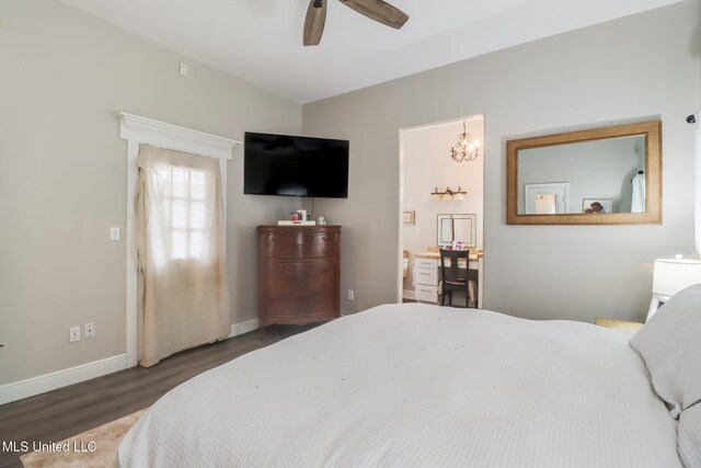 737 Ieke Cir, Diamondhead, MS 39525 - bedroom with wood finished floors, baseboards, an office area, and ceiling fan