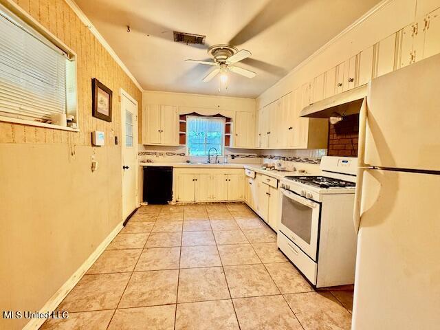 538 Will O Wisp Way, Jackson, MS 39204 - kitchen featuring white appliances, light countertops, a ceiling fan, tasteful backsplash, and light tile patterned floors