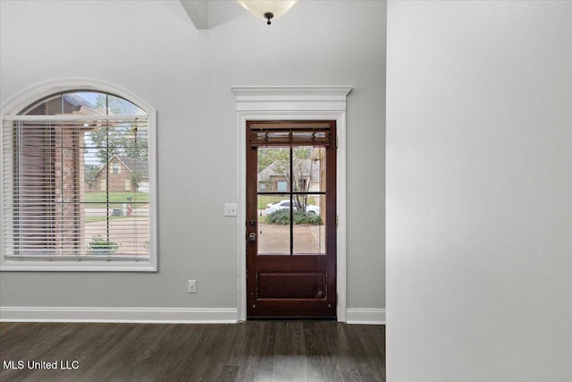 foyer with dark hardwood / wood-style flooring