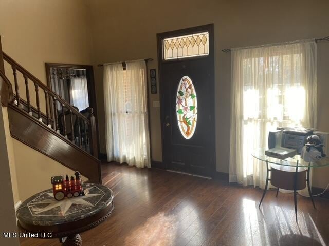 foyer with dark hardwood / wood-style flooring