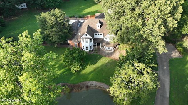 bird's eye view featuring a water view