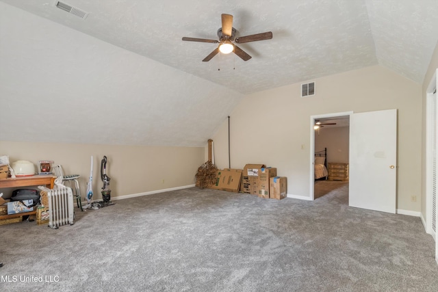 3590 Shady Oaks Dr, Olive Branch, MS 38654 - bonus room with a ceiling fan, vaulted ceiling, carpet, baseboards, and a textured ceiling