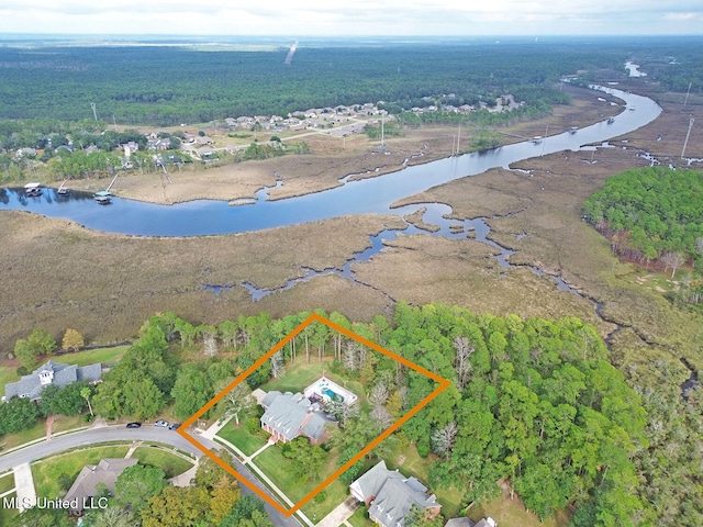 aerial view with a water view