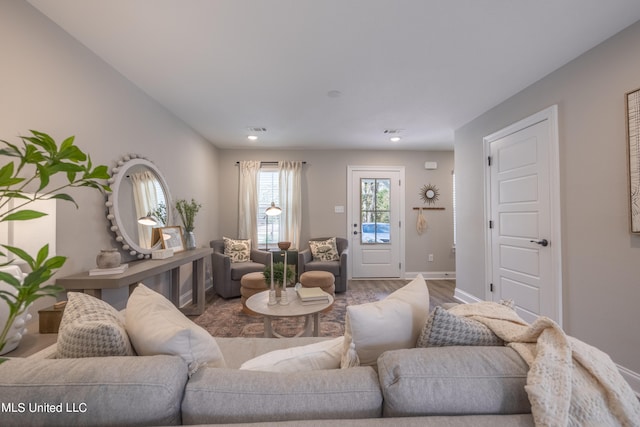 living room with hardwood / wood-style flooring