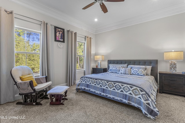 5705 Via Toscana, Ocean Springs, MS 39564 - carpeted bedroom with crown molding, baseboards, a ceiling fan, and recessed lighting