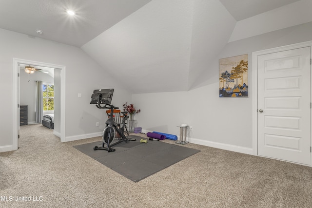 5705 Via Toscana, Ocean Springs, MS 39564 - exercise area featuring vaulted ceiling, carpet, and baseboards