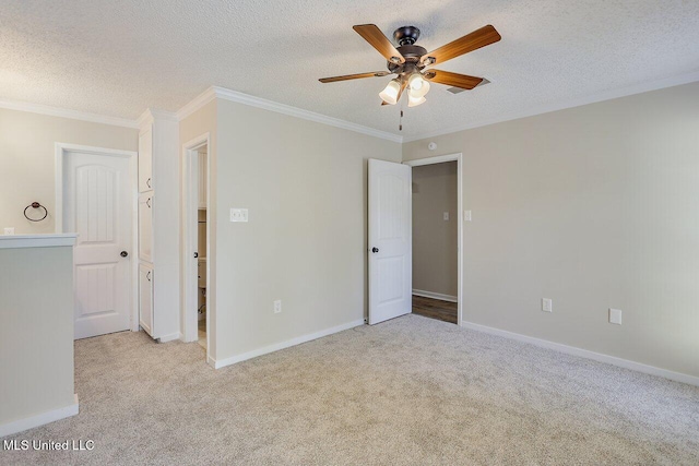 606 Black Oak Cir, Pearl, MS 39208 - unfurnished bedroom featuring carpet floors, crown molding, a textured ceiling, and ceiling fan