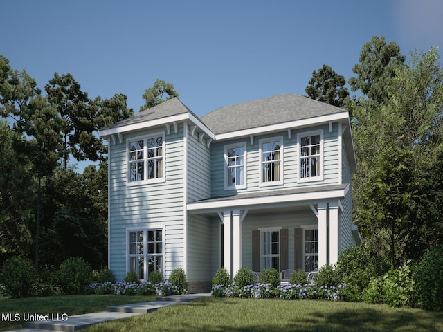 view of front of home featuring a front lawn