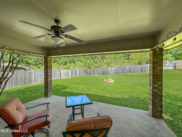 view of patio / terrace featuring a ceiling fan and a fenced backyard