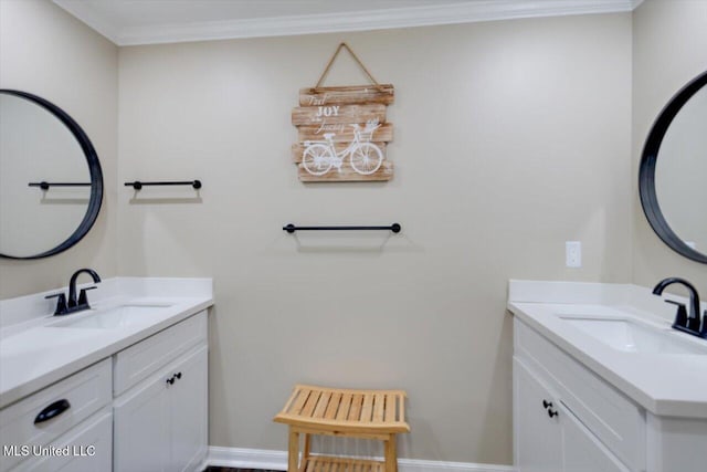 121 Countrywood Cir, Clinton, MS 39056 - bathroom featuring two vanities and ornamental molding