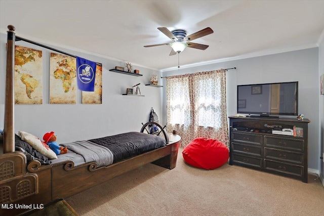 121 Countrywood Cir, Clinton, MS 39056 - bedroom featuring carpet, ornamental molding, and a ceiling fan