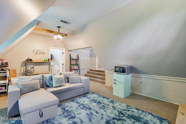 121 Countrywood Cir, Clinton, MS 39056 - carpeted living room with lofted ceiling and stairway