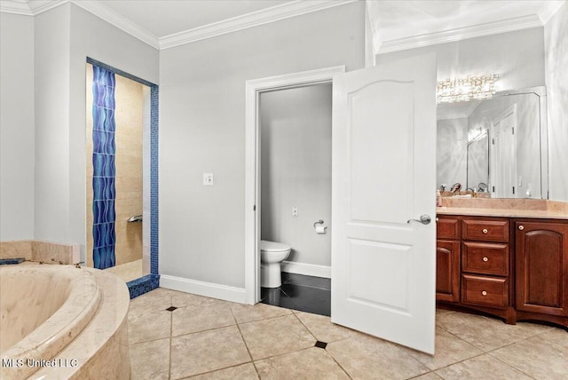 6313 Hermosa Dr, Ocean Springs, MS 39564 - full bath featuring toilet, tile patterned floors, vanity, a garden tub, and ornamental molding