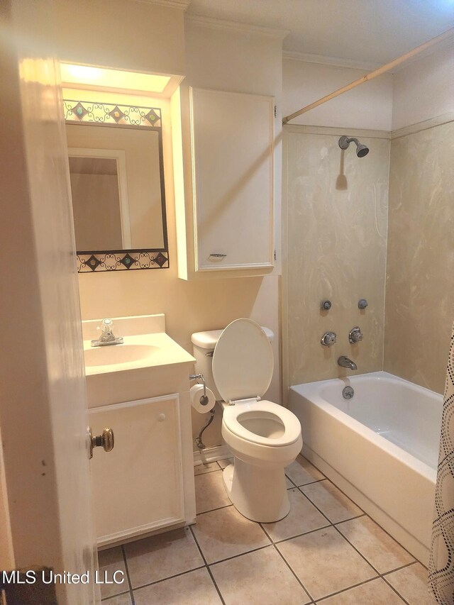 1618 Pear Orchard Pl, Jackson, MS 39211 - bathroom featuring tile patterned flooring, crown molding, toilet, vanity, and  shower combination