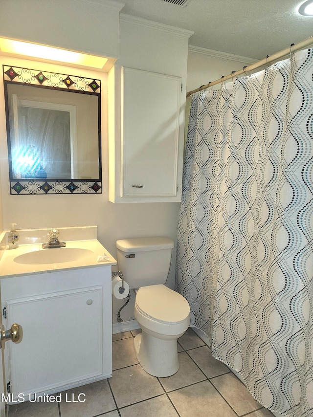 1618 Pear Orchard Pl, Jackson, MS 39211 - full bathroom with toilet, curtained shower, crown molding, tile patterned flooring, and vanity