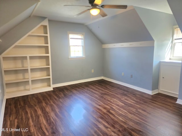 1618 Pear Orchard Pl, Jackson, MS 39211 - additional living space featuring a ceiling fan, vaulted ceiling, wood finished floors, and baseboards