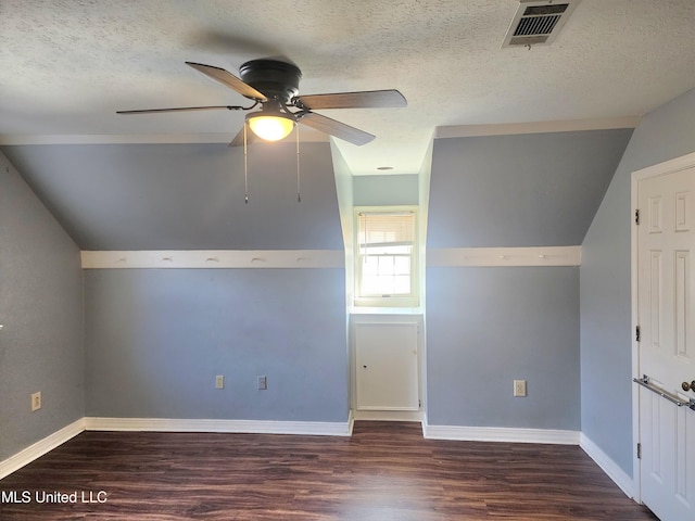 1618 Pear Orchard Pl, Jackson, MS 39211 - additional living space with visible vents, a textured ceiling, wood finished floors, lofted ceiling, and ceiling fan