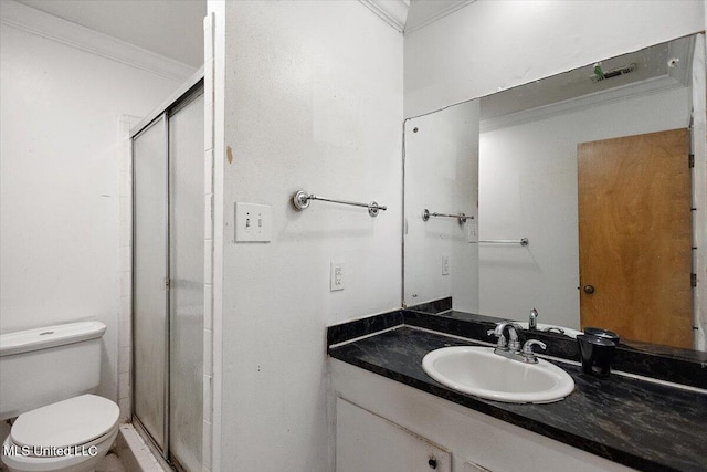 101 Lake Of Pines Dr, Jackson, MS 39206 - full bath featuring ornamental molding, a stall shower, toilet, and vanity