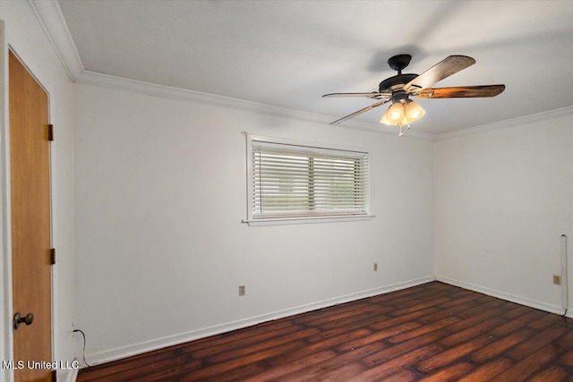 101 Lake Of Pines Dr, Jackson, MS 39206 - empty room with a ceiling fan, crown molding, dark wood-style floors, and baseboards