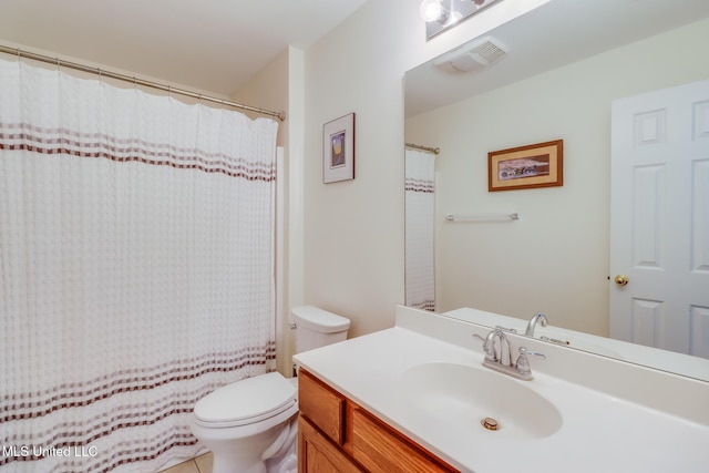 bathroom with visible vents, toilet, and vanity