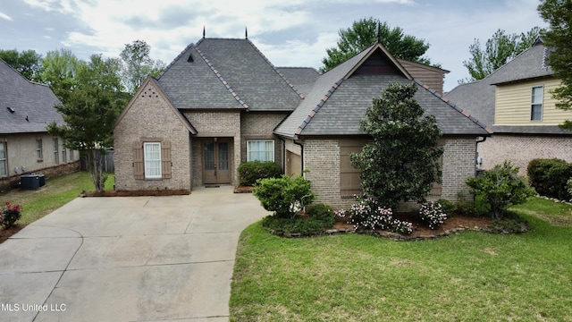 109 Brisage Dr, Madison, MS 39110 - view of front of house with central AC, a front yard, and brick siding