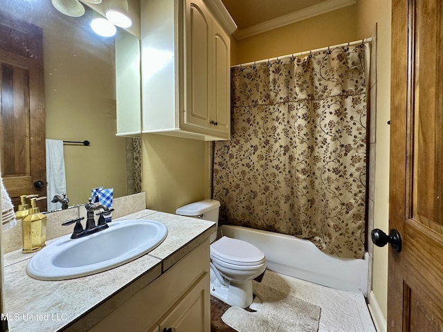 109 Brisage Dr, Madison, MS 39110 - bathroom with crown molding, toilet, vanity, and shower / bath combination with curtain