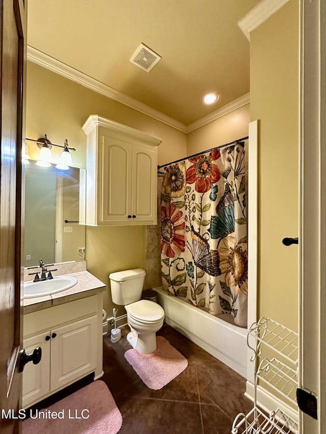 109 Brisage Dr, Madison, MS 39110 - bathroom with vanity, ornamental molding, visible vents, toilet, and shower / tub combo