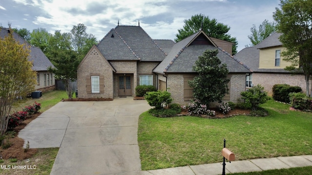 109 Brisage Dr, Madison, MS 39110 - view of front facade with brick siding, a front yard, central AC, and driveway