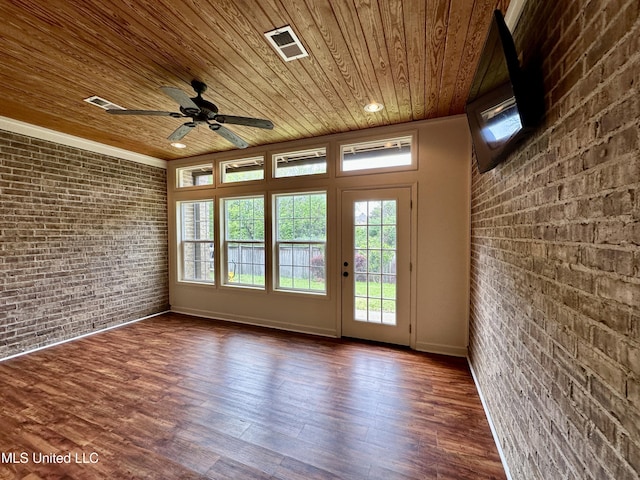 109 Brisage Dr, Madison, MS 39110 - interior space with wooden ceiling, brick wall, a ceiling fan, and visible vents