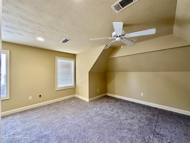 109 Brisage Dr, Madison, MS 39110 - additional living space featuring a textured ceiling, carpet flooring, ceiling fan, and visible vents